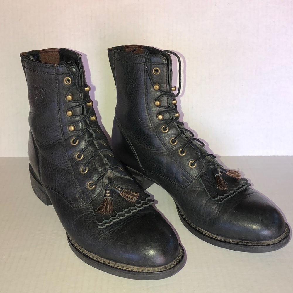 Ariat Black Leather Lace-Up Ankle Boots with Tassels